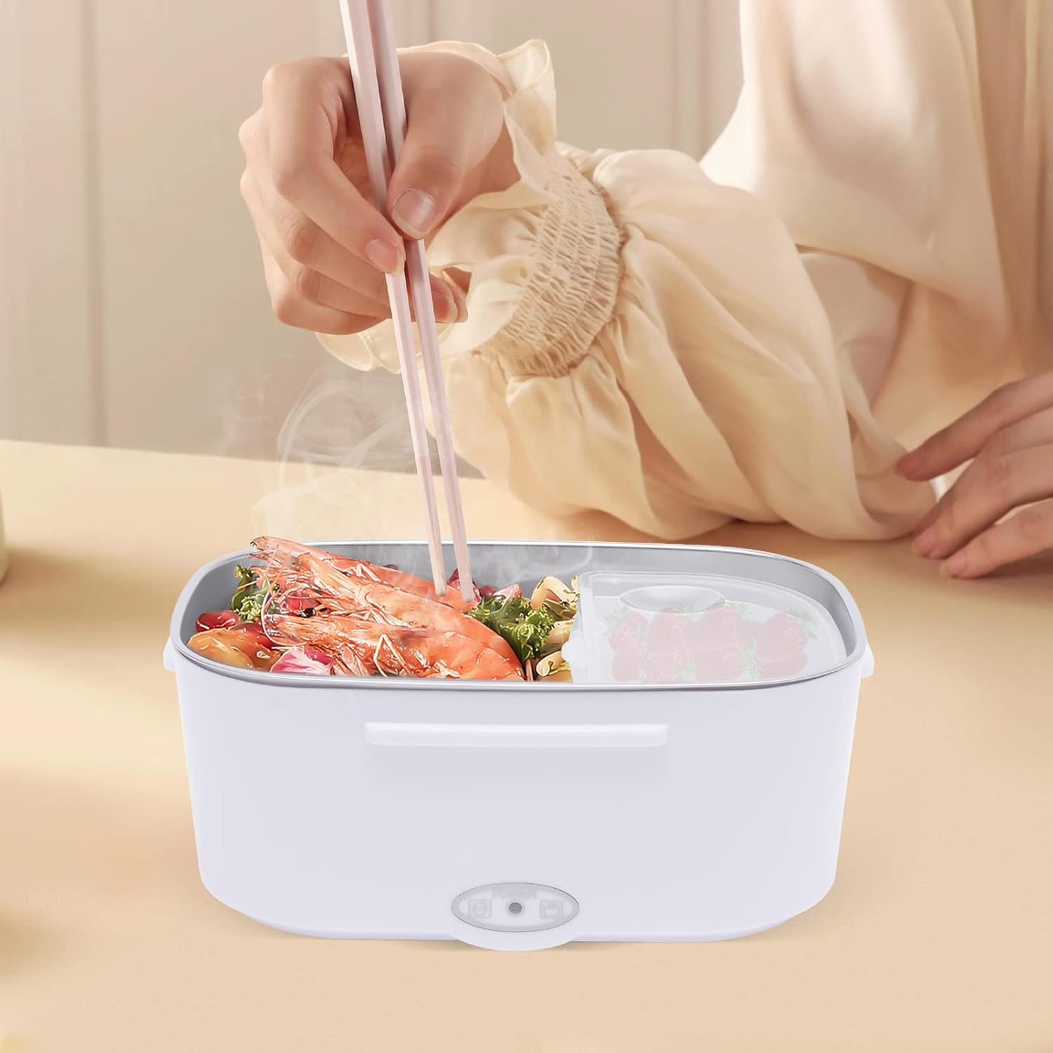 (6-tlg. Set) 1.5L Elektrische Lunch Box Wärme Behälter mit KFZ Anschluss - Pastell Lila / Grau