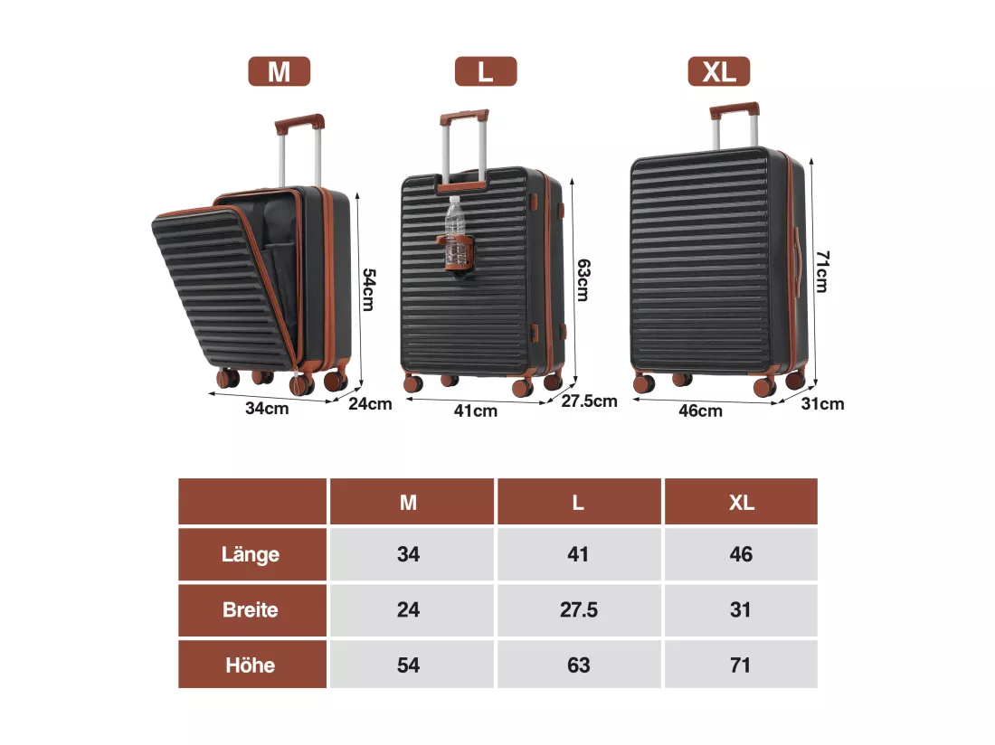 Bagage à main de 3 pièces 20&24&28 pouces– Front-Öffnungs-Design - ABS-Material - Serrure TSA - 360°Rollen-noir