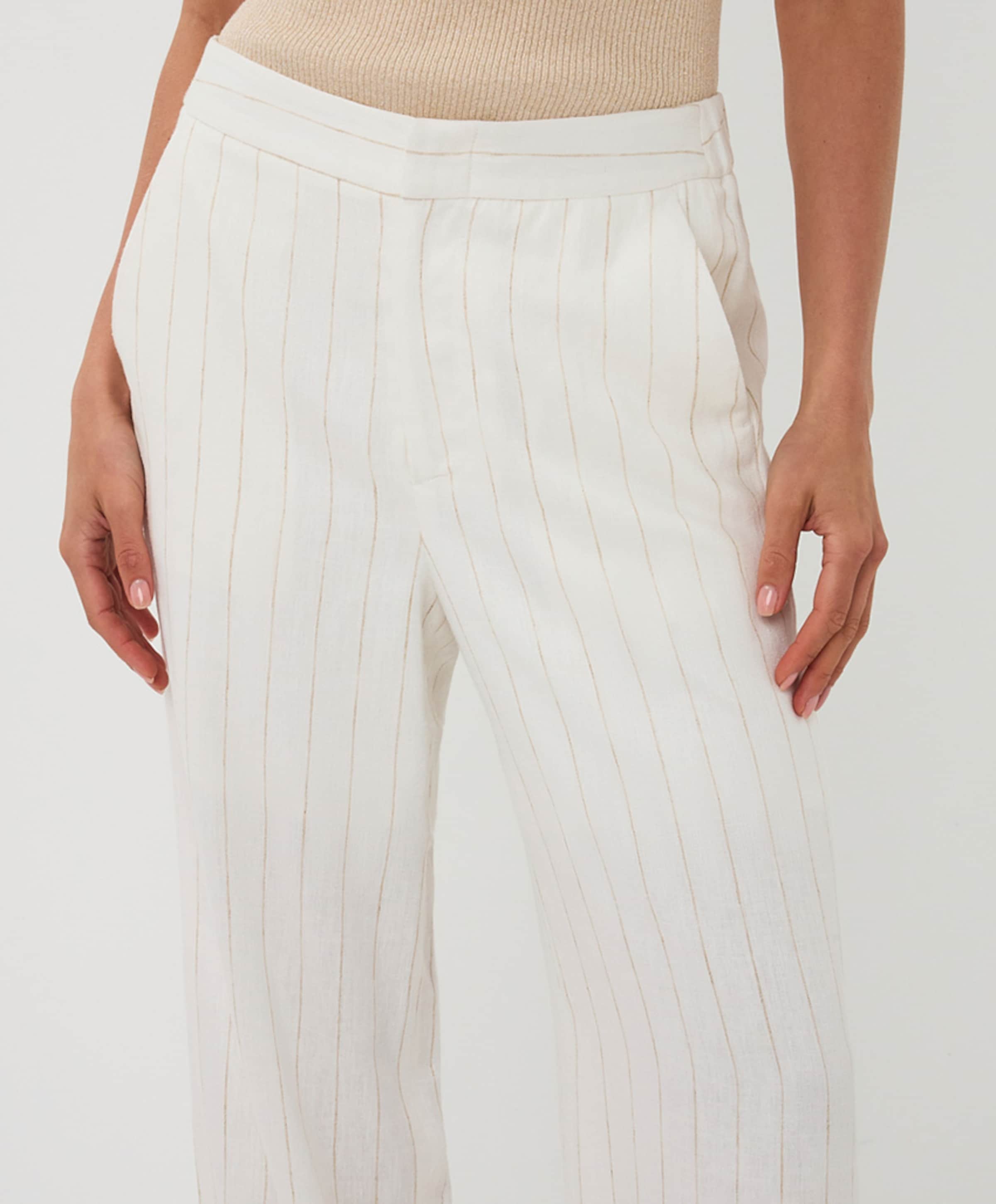 EsQualo Linen striped dames broek ecru