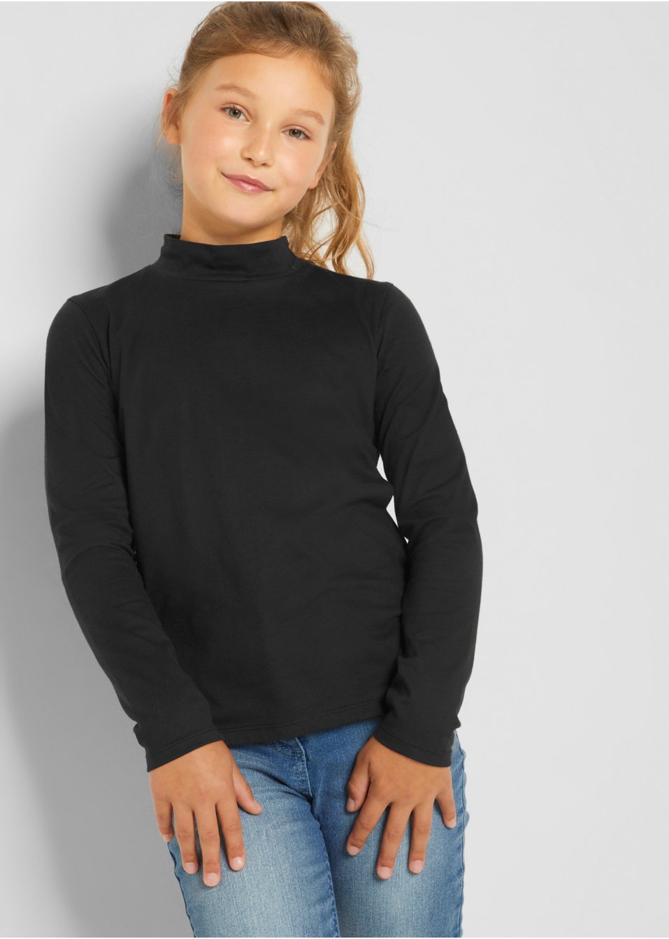 Lot de 2 T-shirts fille à col roulé coton