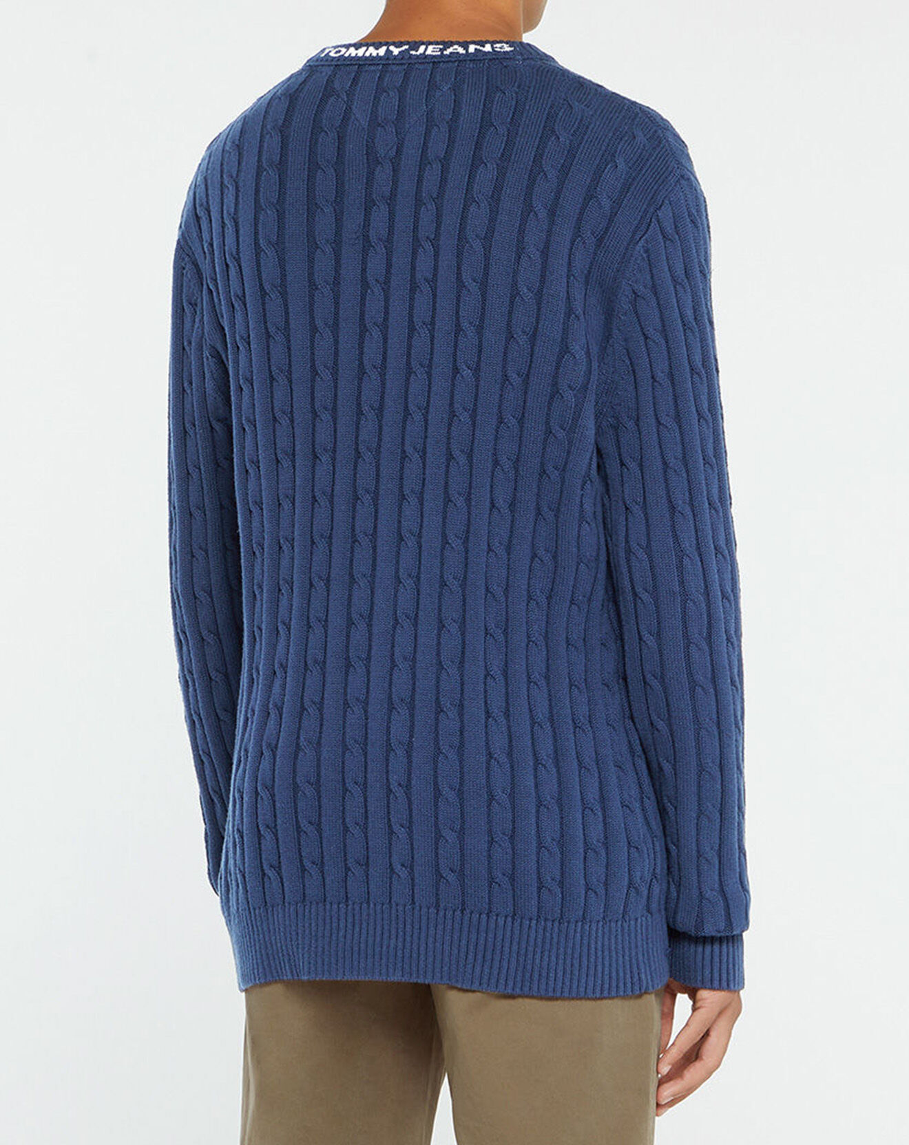 Tommy Jeans Pull 100% Coton Bio Essential Cable bleu marine