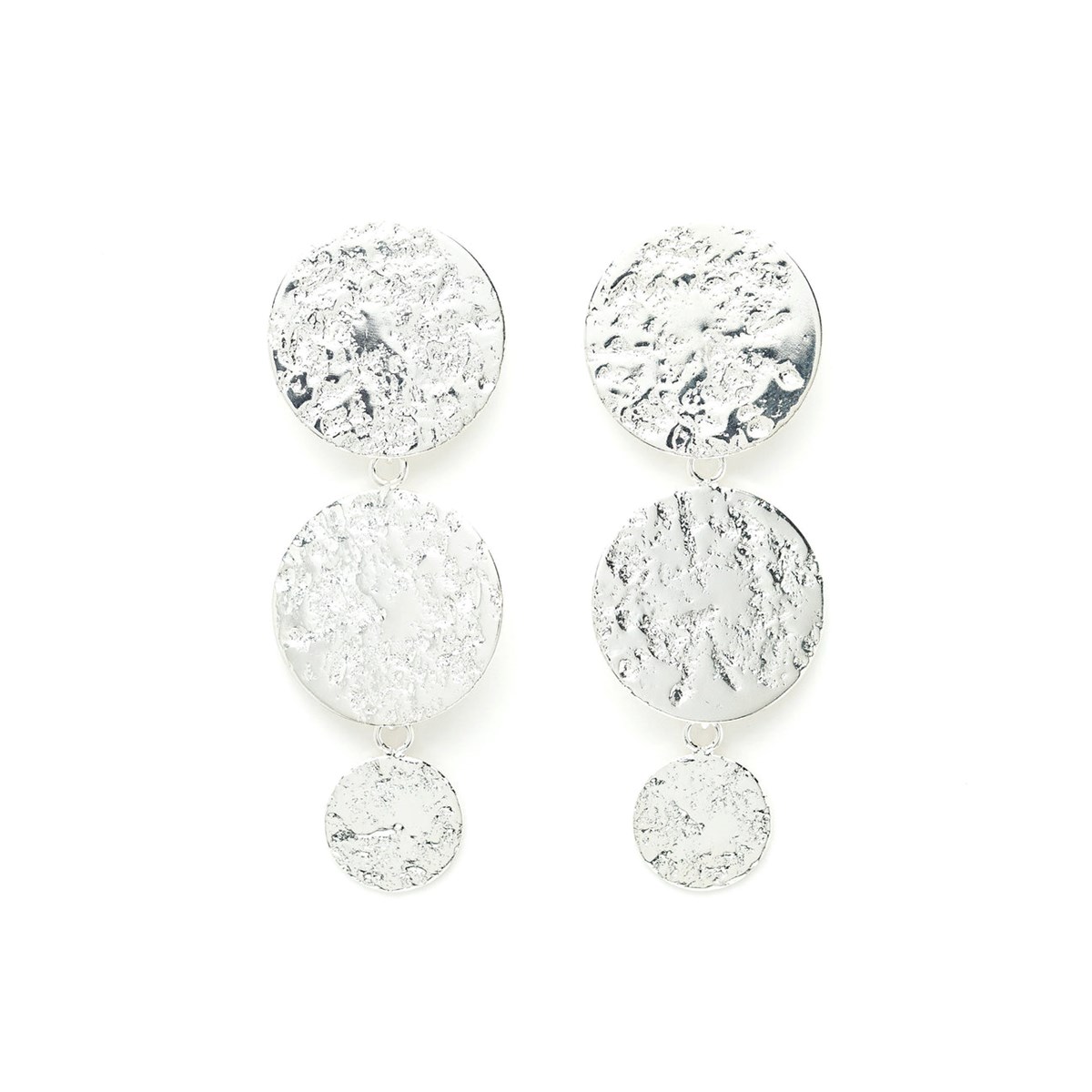 boucles d'oreilles puces pendantes ronds martelés plaqué argent - HESTIA