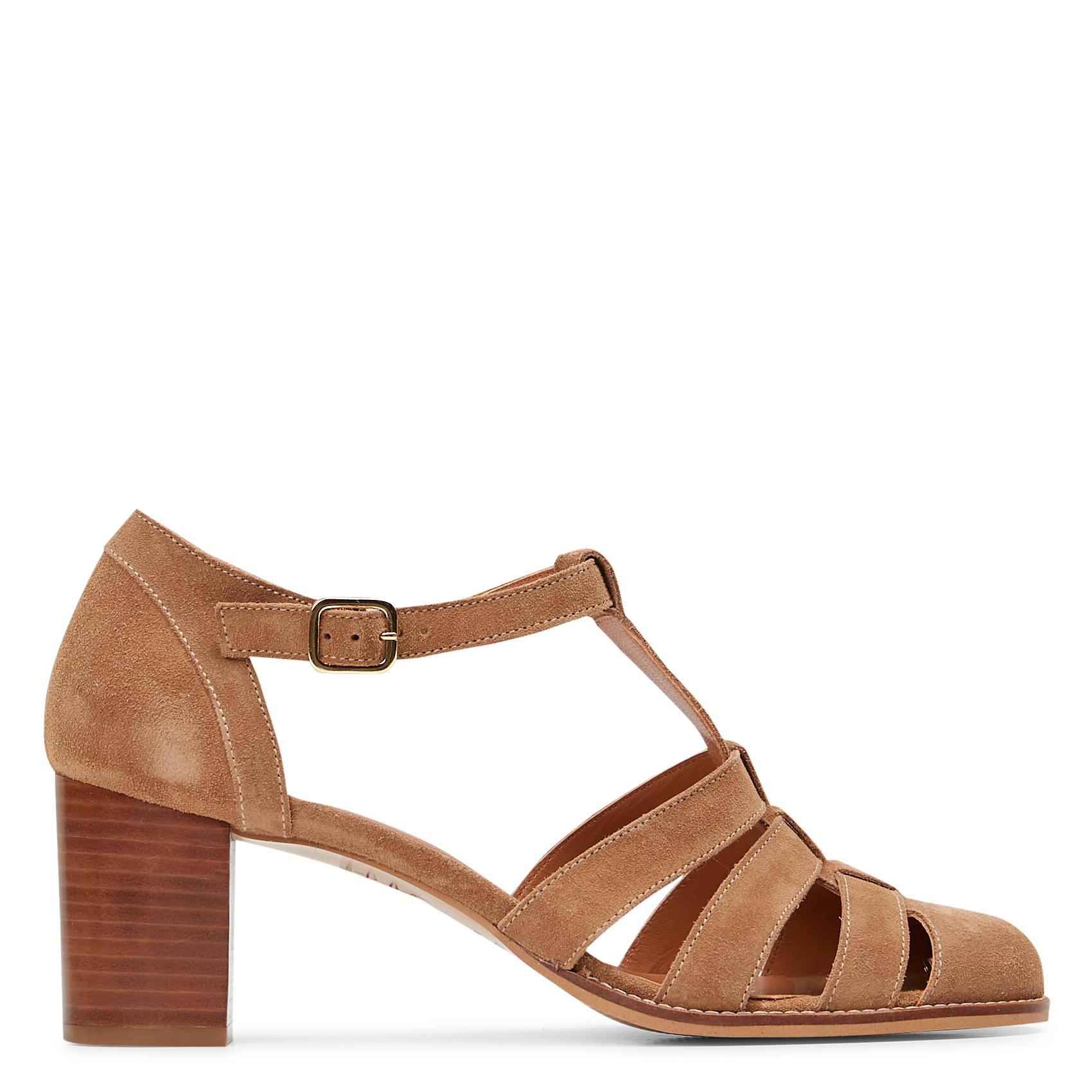 JUSTINE - Sandales hautes en cuir velours | Marron