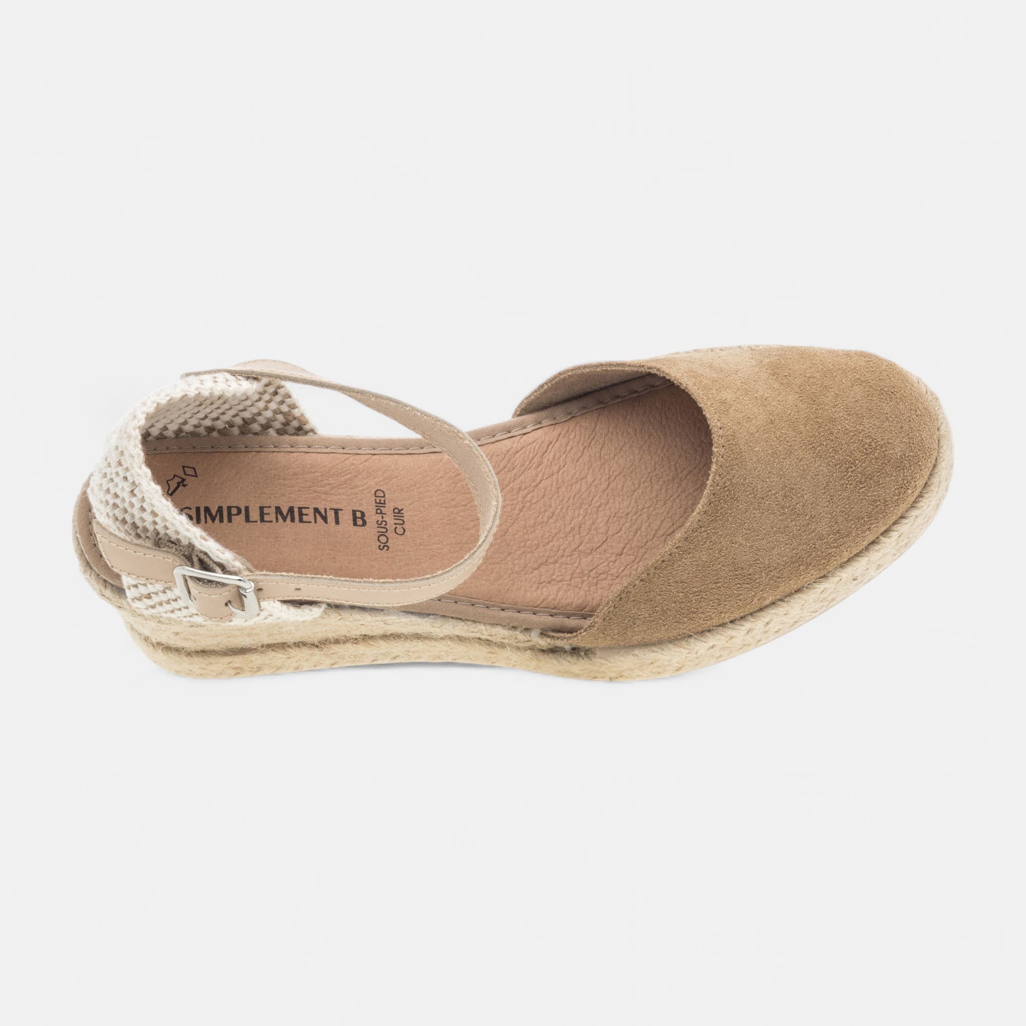 Espadrilles à talon compensé Femme en cuir taupe