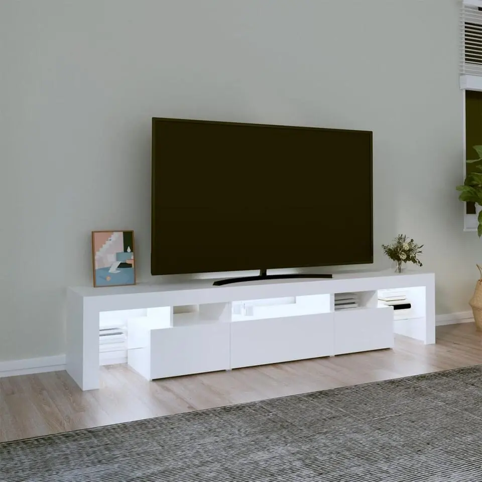 vidaXL - LED TV-meubel met 3 deuren en glas legplanken - Wit - 200x36.5x40 cm