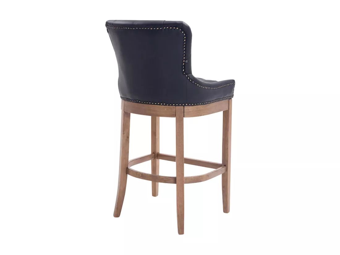 Tabouret de bar - Véritable cuir & Bois - Noir - Lakewood