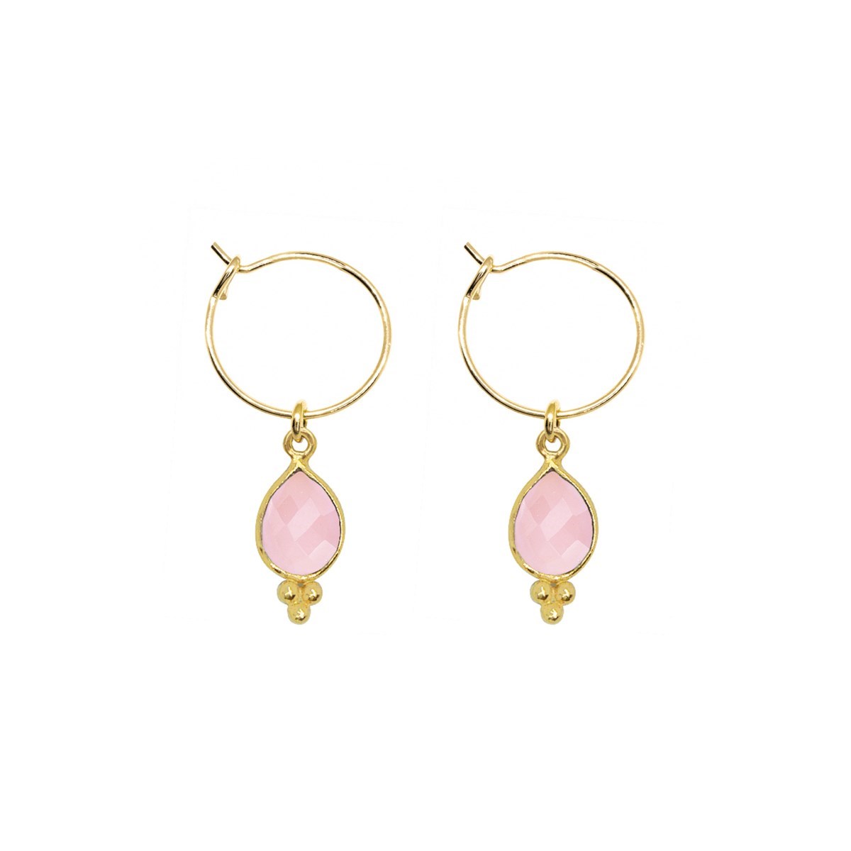 Boucles pierre calcédoine rose dorées à l'or fin 24k NEW DELHI
