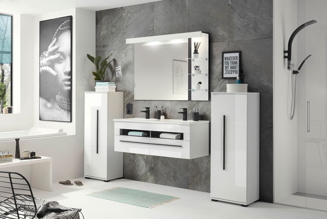 INOSIGN Waschtisch »Cantara, Waschtisch inkl. Waschbecken, modernes Design« mit schwarzen Griffen, ausreichend Stauraum