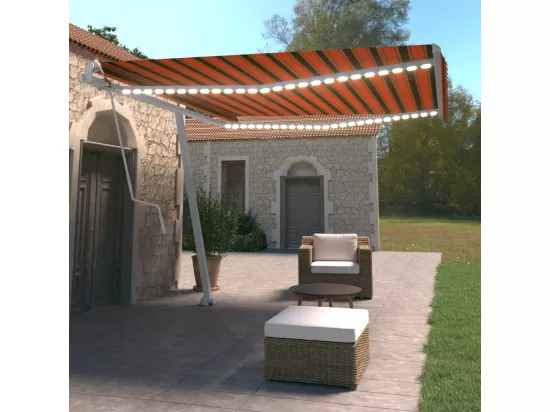 Auvent automatique capteur de vent LED 400x350 cm Orange marron