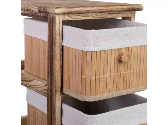 Commode en bois avec 4 tiroirs en bambou doublés 26x32x81