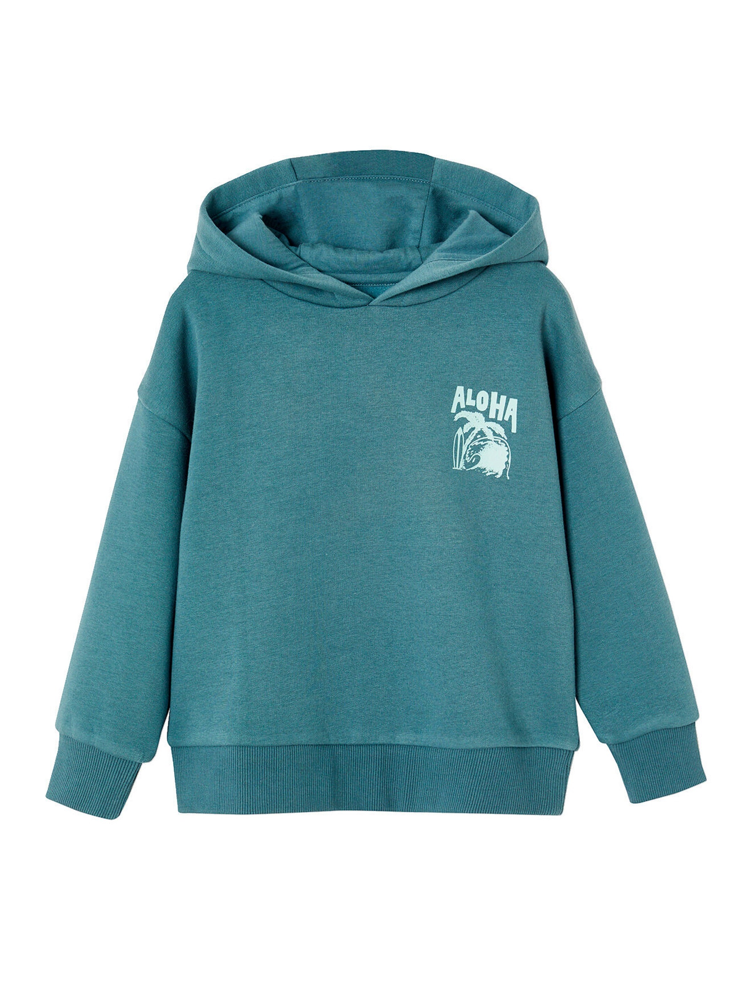 Vertbaudet Jungen Kapuzensweatshirt mit Print, Recycling-Polyester Basic petrol