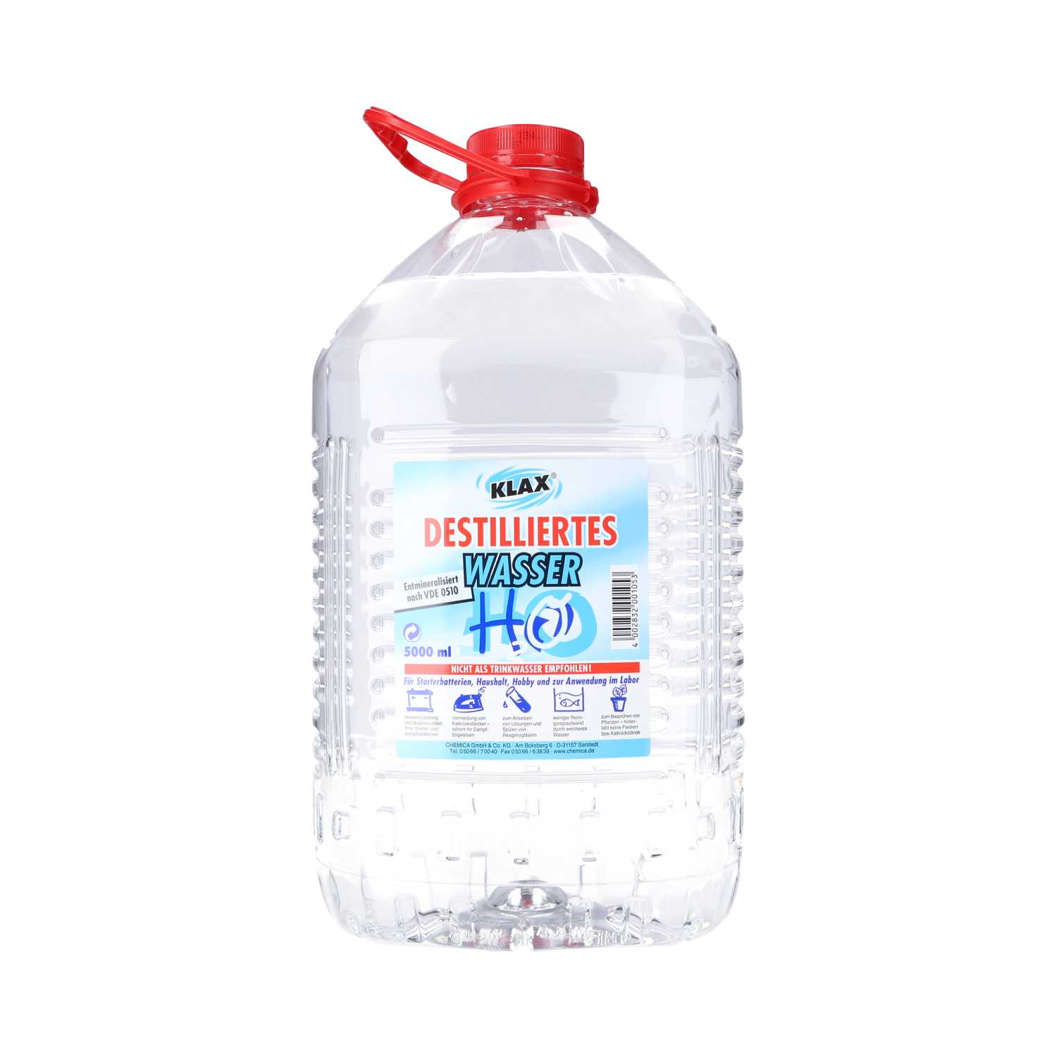 Klax Destilliertes Wasser Entmineralisiert nach VDE 0510 5 Liter