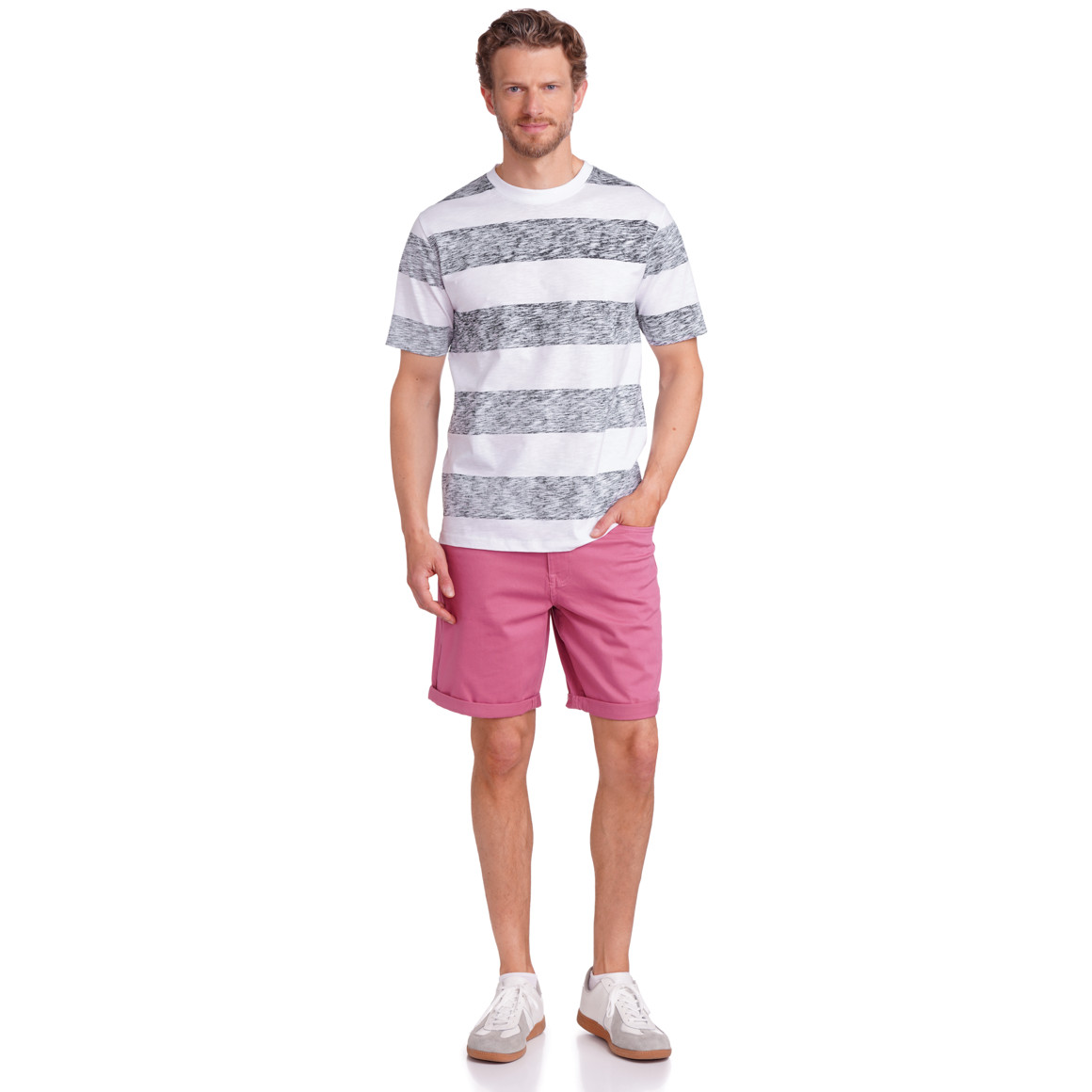 VanVaan Denim Herren T-Shirt mit Blockstreifen dunkelblau / weiss
