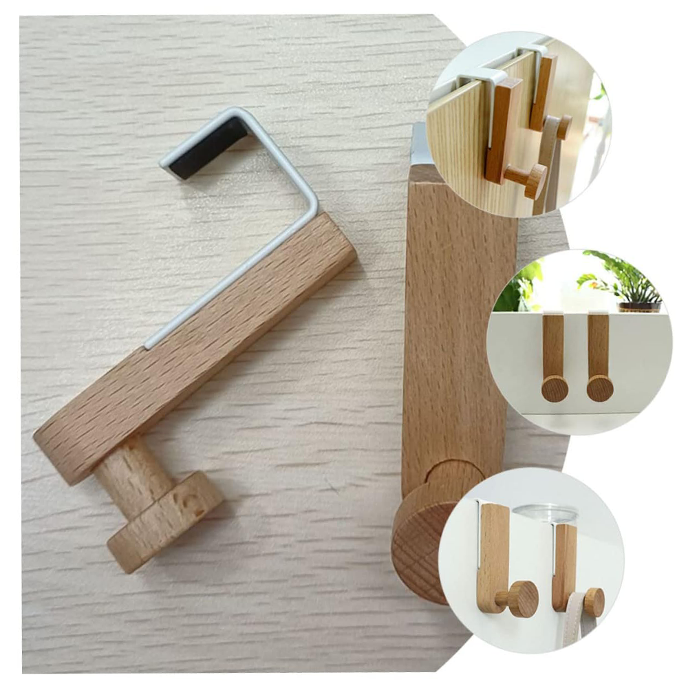 (80x65mm) Holz Tür Haken Multifunktions Bügel Universal Garderoben Kleiderhaken - Braun / Weiss