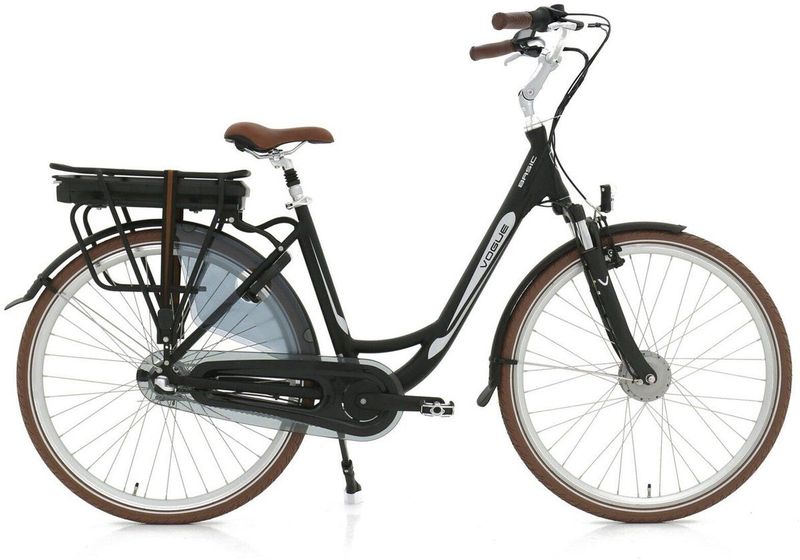 Vogue - Basic N7 - Elektrische Damesfiets - Mat Zwart met Bruine Accenten - 47cm - 468Wh Accu - Shimano Nexus 7 Versnellingen - Actieradius tot 120 km