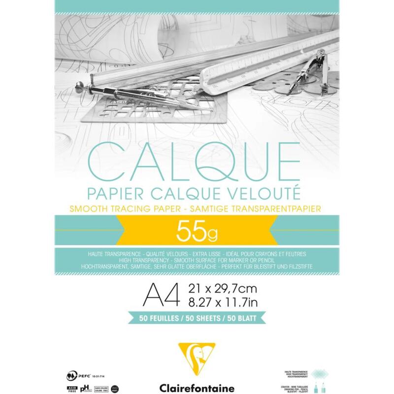 Papier Calque bloc collé 50F A4 55g