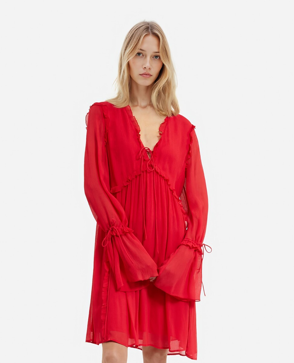 THE KOOPLES<br>Vestido curto com babados, decote em V e mangas compridas