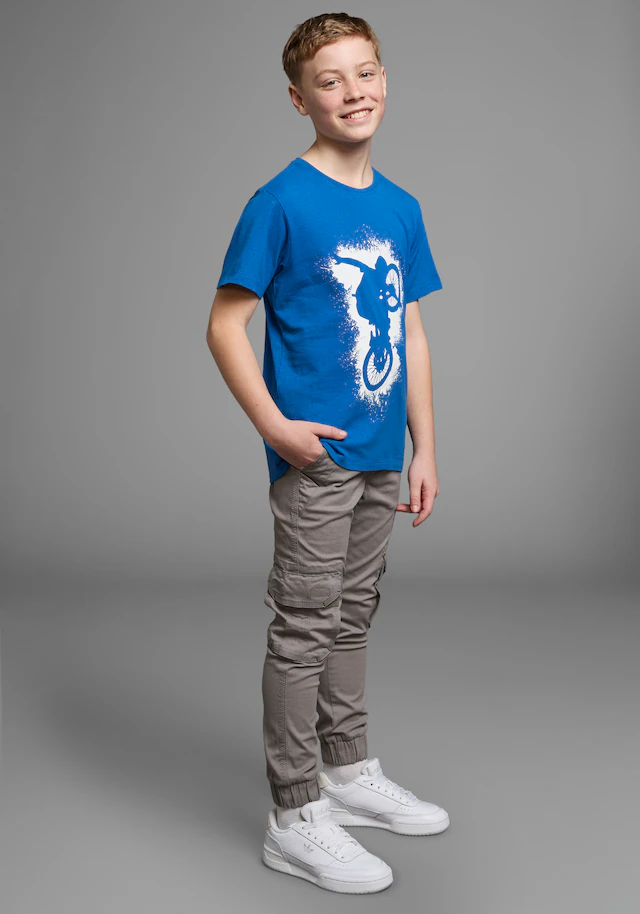 KIDSWORLD T-Shirt »Mit lässigem Druck: BIKER«, Kurzarm,  bedruckt,  Rundhalsausschnitt,  aus Baumwolle