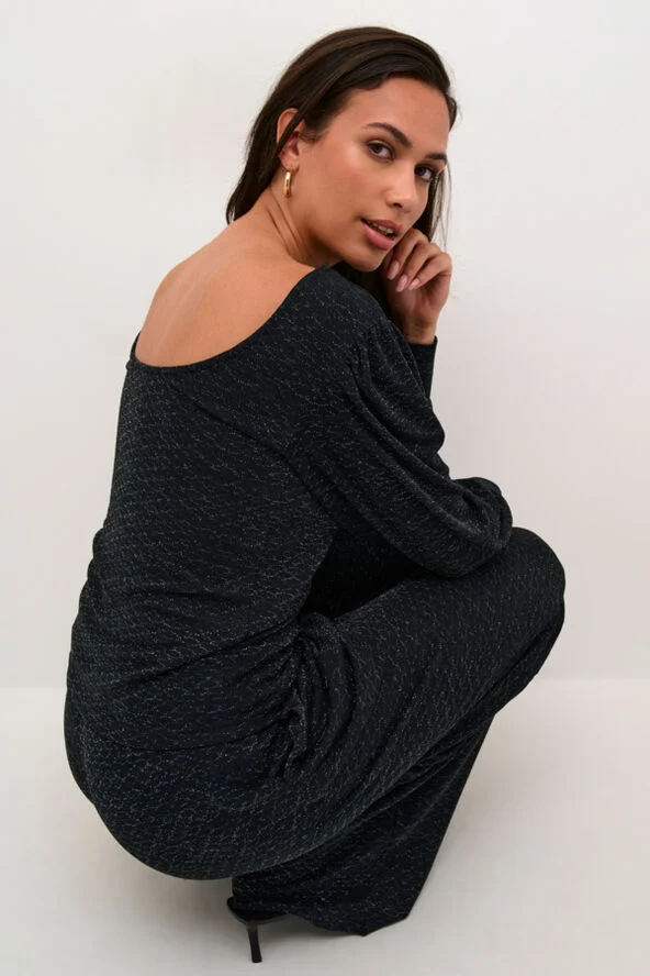 Kaffe KAellie LS Jersey Blouse Black_silver glitter