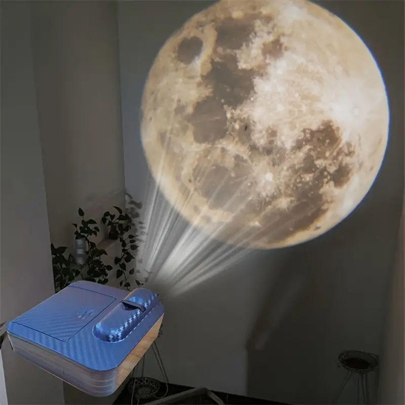 (65x65mm) Mini LED Mond Projektor Home Deko Nachthimmel Nachtlicht Lampe (Batteriebetrieben) - Kaltweiss