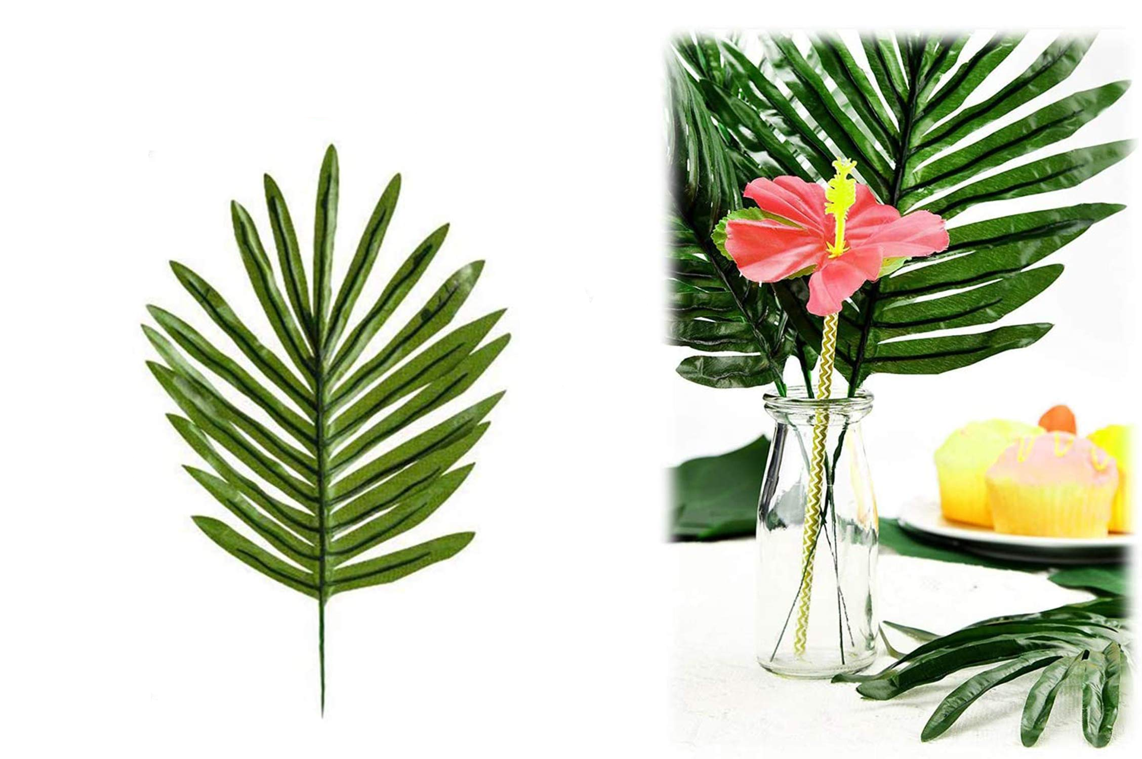 (51-tlg. Set) Deko Kunstblätter Sommer Party Tisch Deko Palmenblätter / Hibiskusblüten - Tropical Hawaii