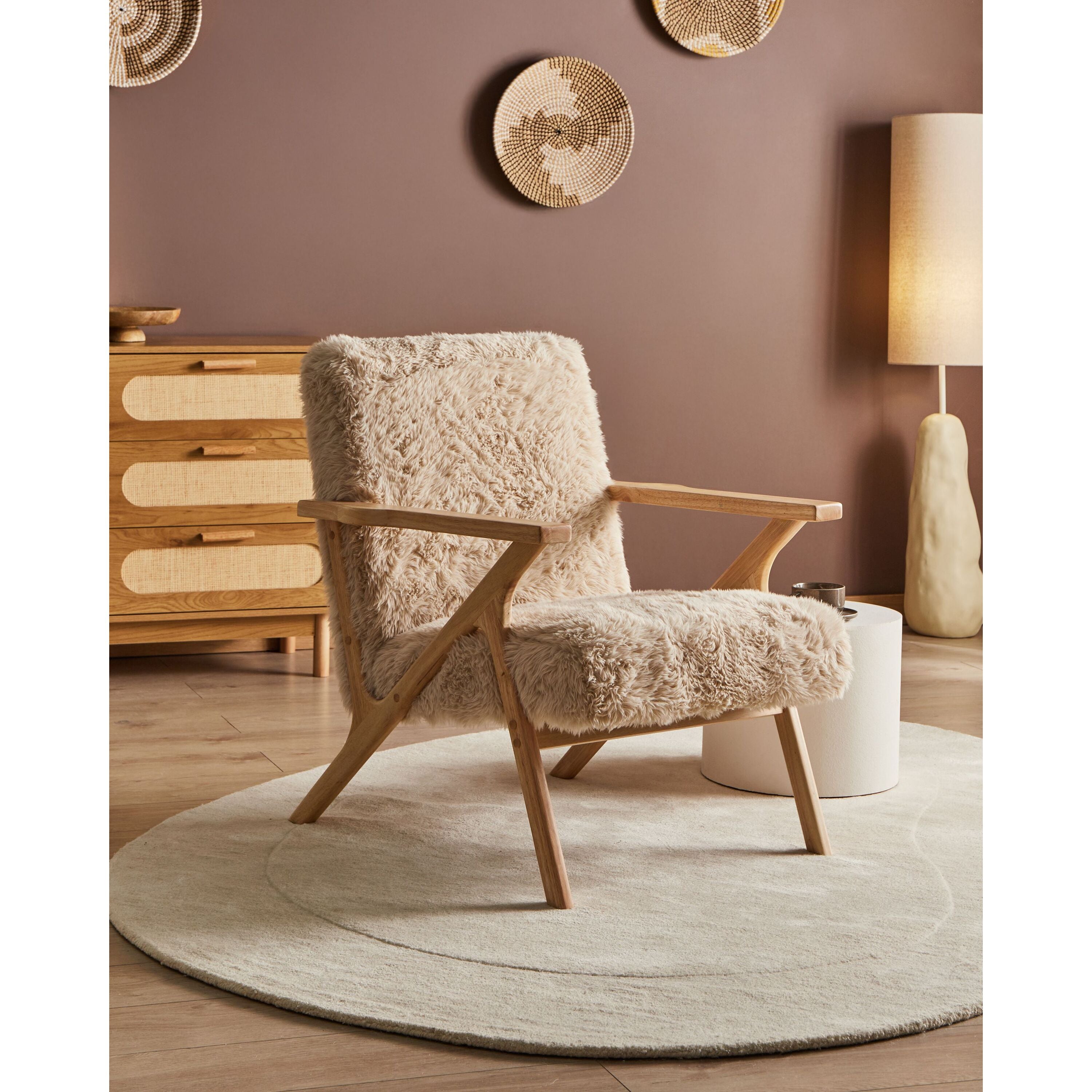 Beliani - KISA - Fauteuil - Lichtbeige - Kunstbont