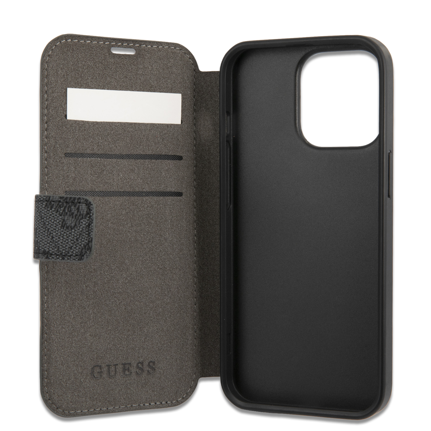 iPhone 13 Pro Leder Tasche mit Metall Logo (GUBKP13L4GMGGR) - Grau