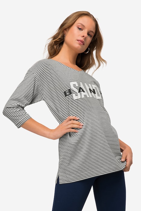 T-Shirt, Streifen, Sandbank Print, V-Ausschnitt, OEKO-TEX