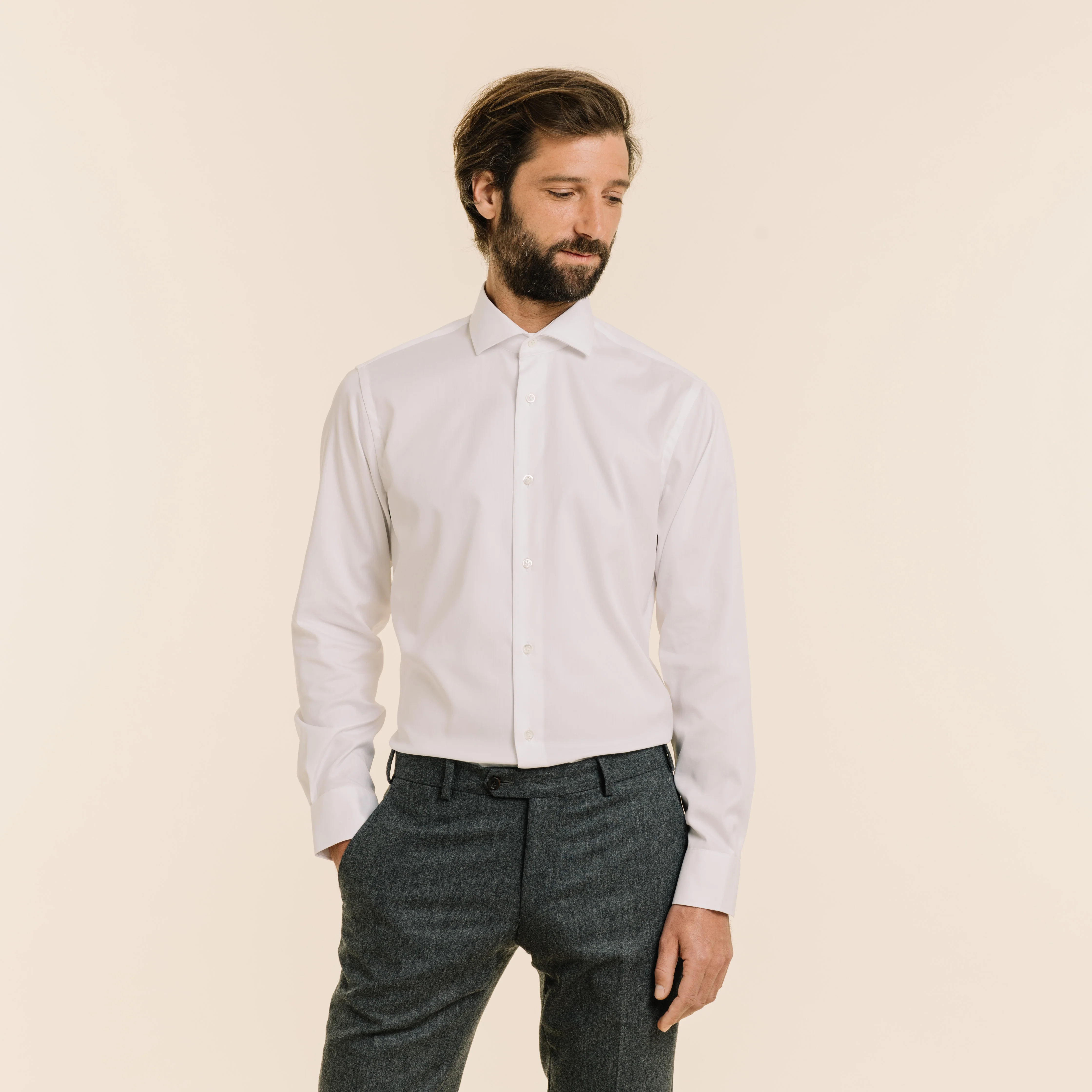 Premium white double-twisted pinpoint shirt