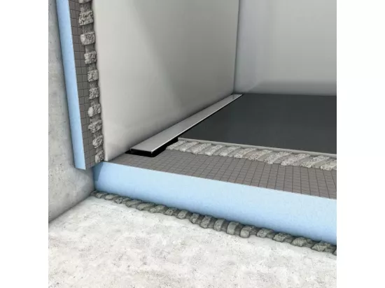 Receveur à carreler 140 x 90 cm Wedi Fundo Riolito Neo + barrette + bonde horizontale + kit d'étanchéité et colle 320