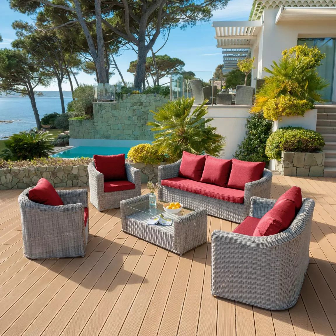 Coussins de remplacement pour salon de jardin Calvi 7 places Rouge