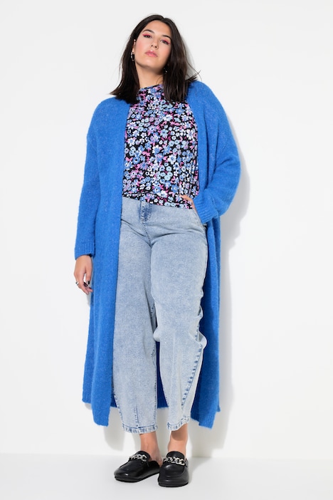 Long-Strickjacke, oversized, offene Form, Langarm