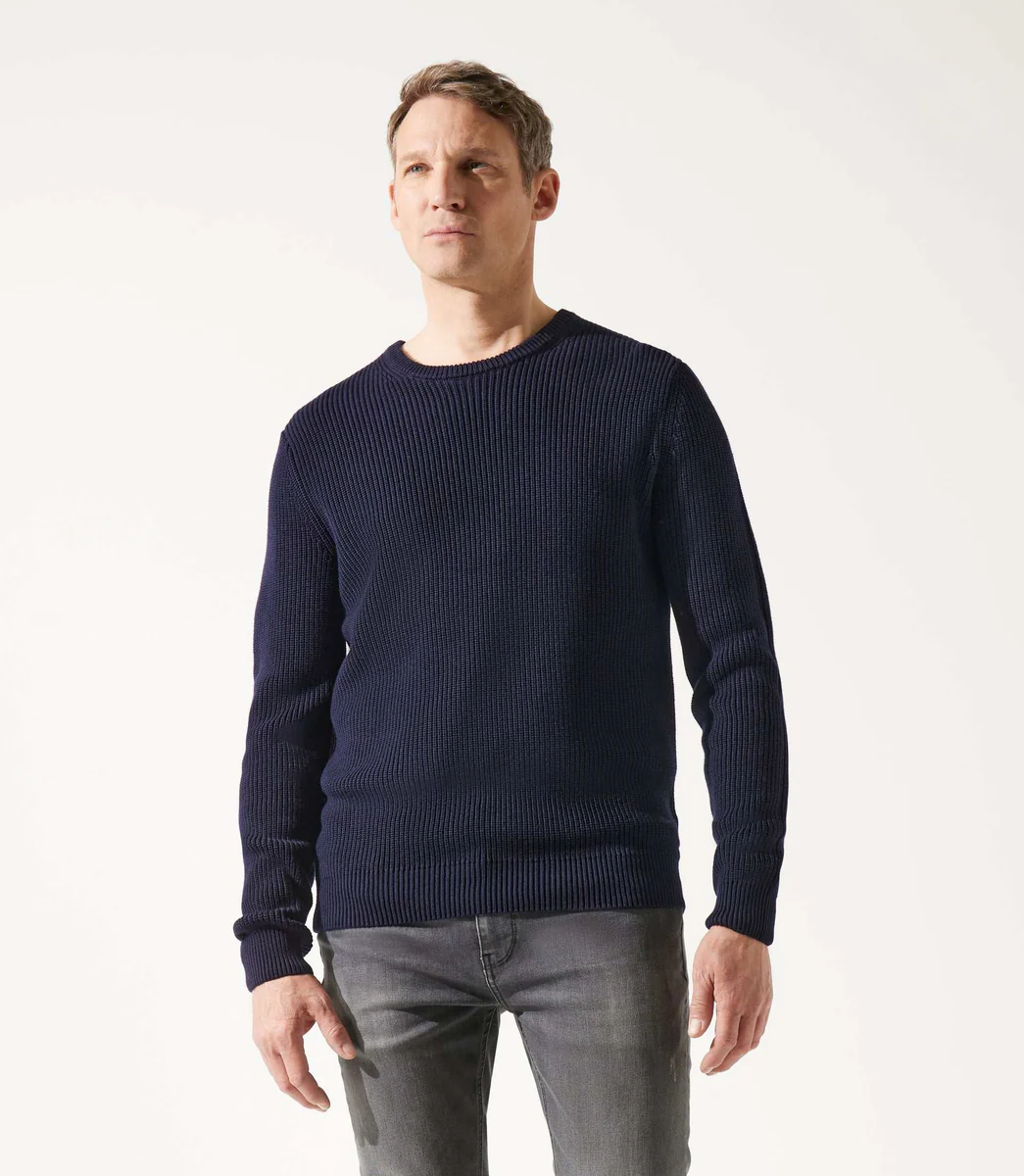 Pull col rond marine