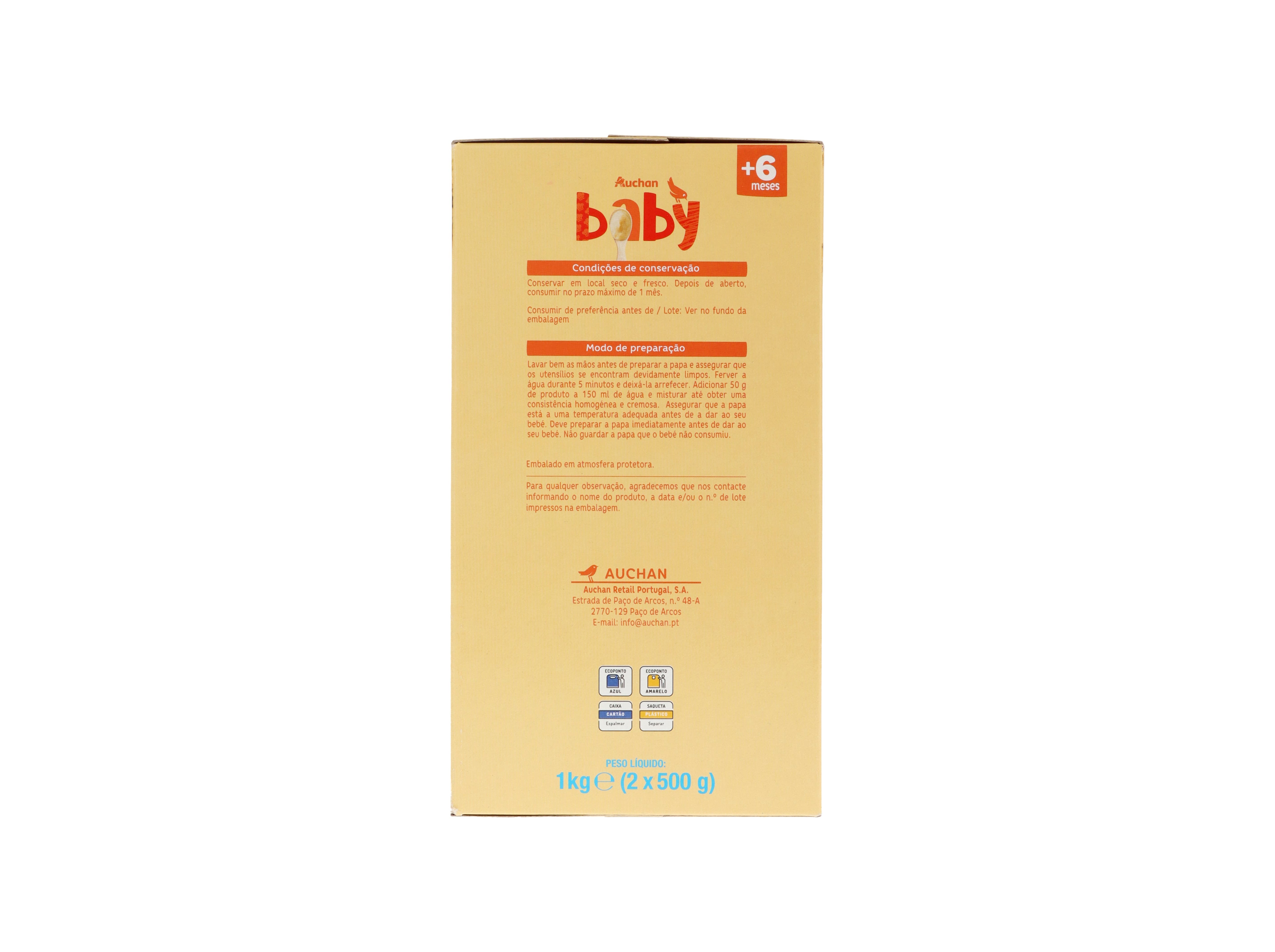 PAPA INFANTIL AUCHAN BABY LÁCTEA CEREAIS 1KG #