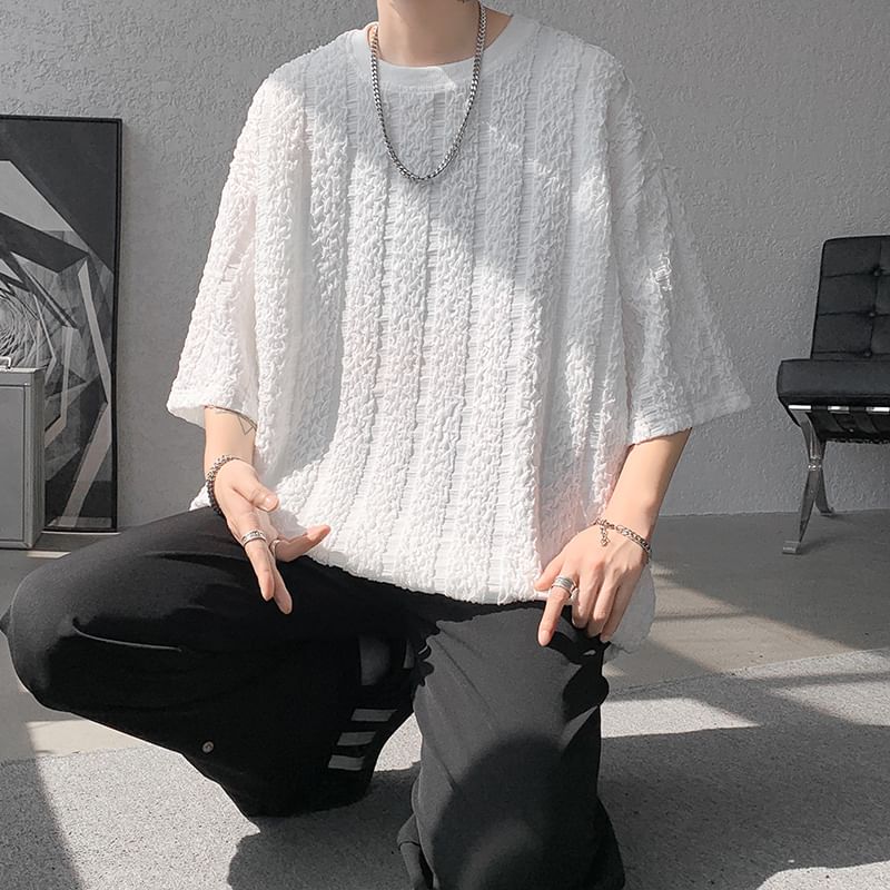 Freehop - Gestreept oversized T-shirt met ronde hals en elleboogmouwen