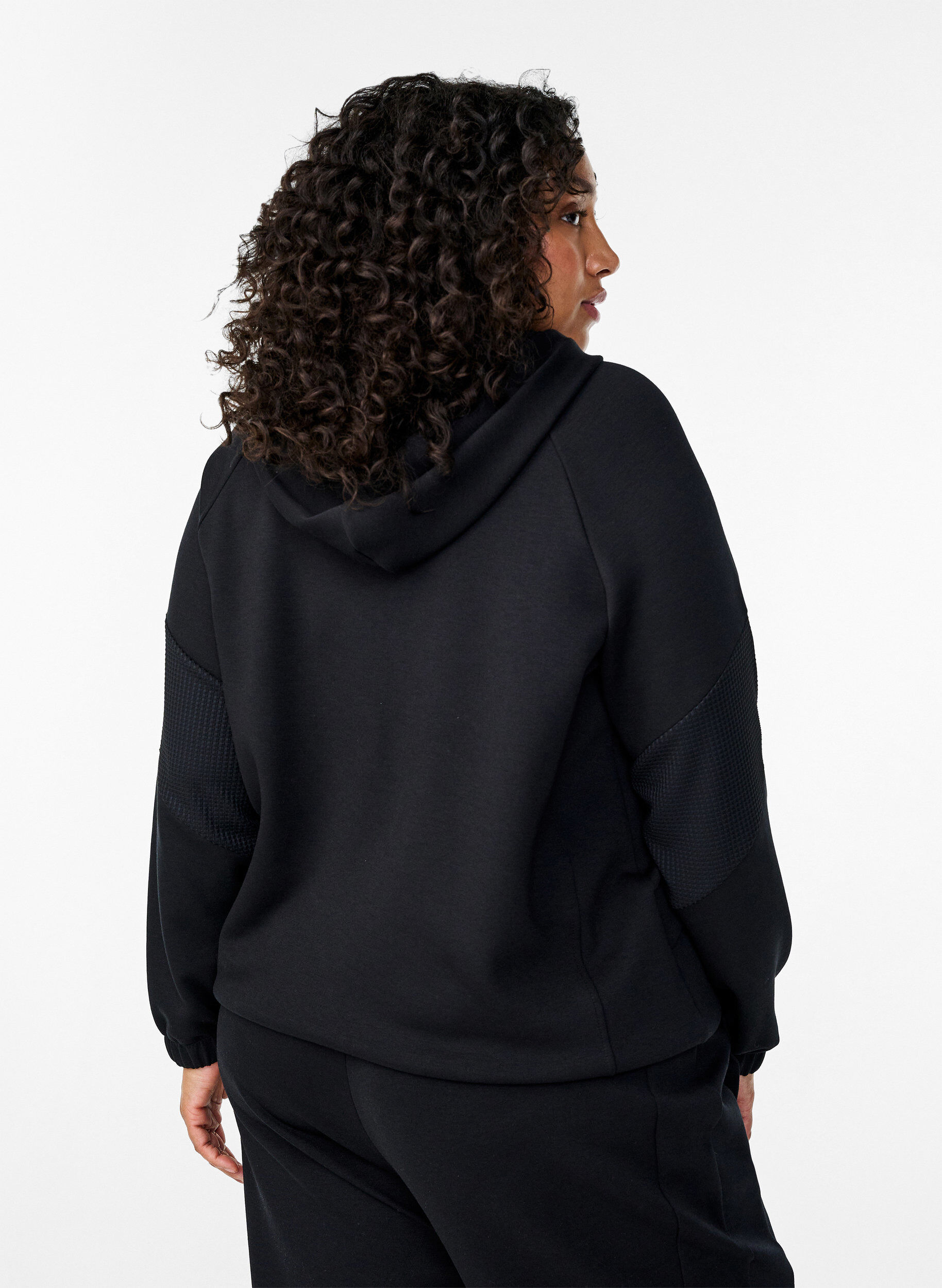 Sweat cardigan med hætte og lommer