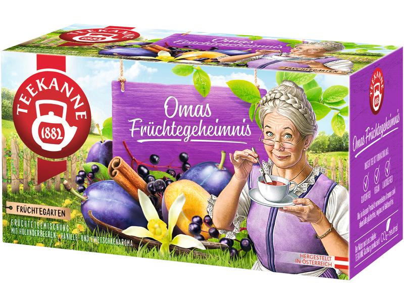 Teekanne Teebeutel Omas Früchtegeheimnis 20 Stück Früchteteemischung mit Vanille und diversen Früchten