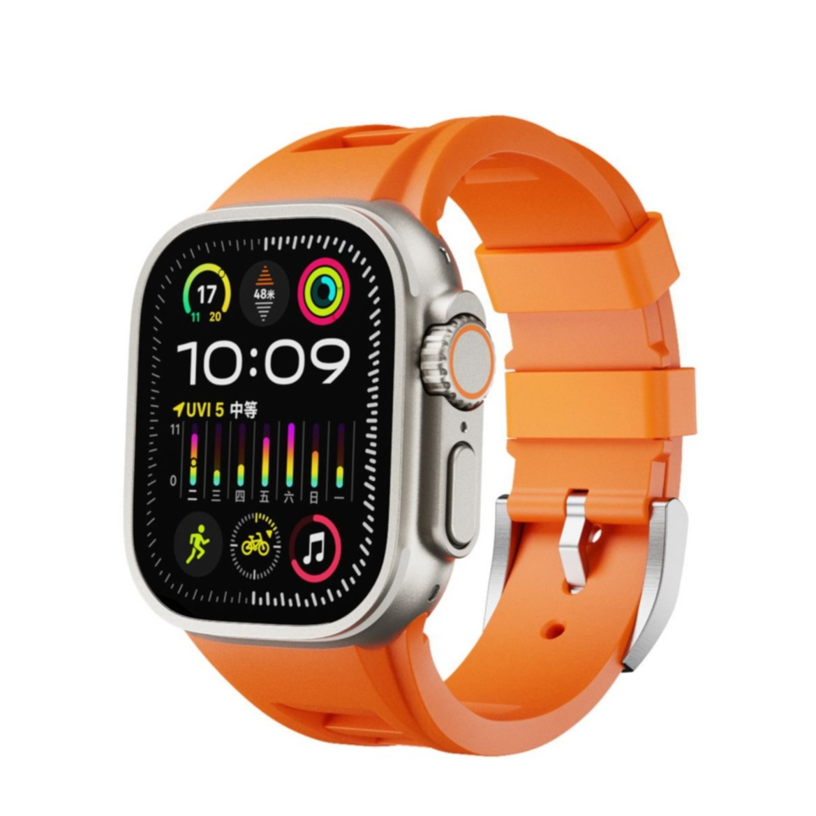 Apple Watch (49/46/45/44 mm) Silikon Sport Armband mit Dornschliesse (Gelenkumfang: 130 - 210 mm) - Orange