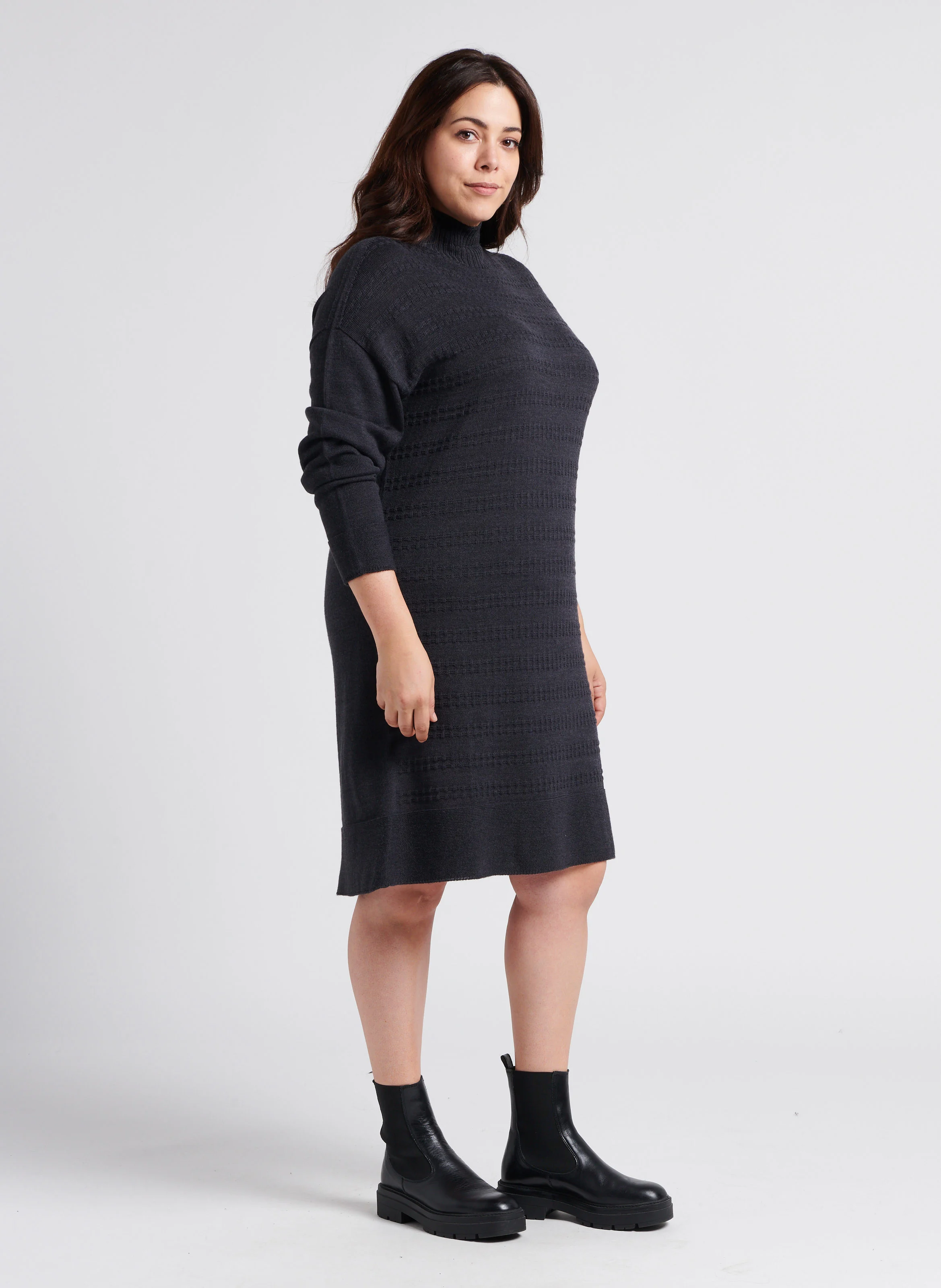 GIADA - Robe pull col montant en laine vierge mélangée | Gris