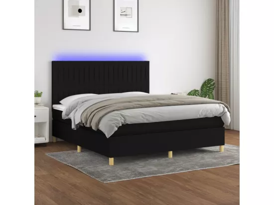 Sommier tapissier avec matelas et LED Noir 180x200 cm Tissu