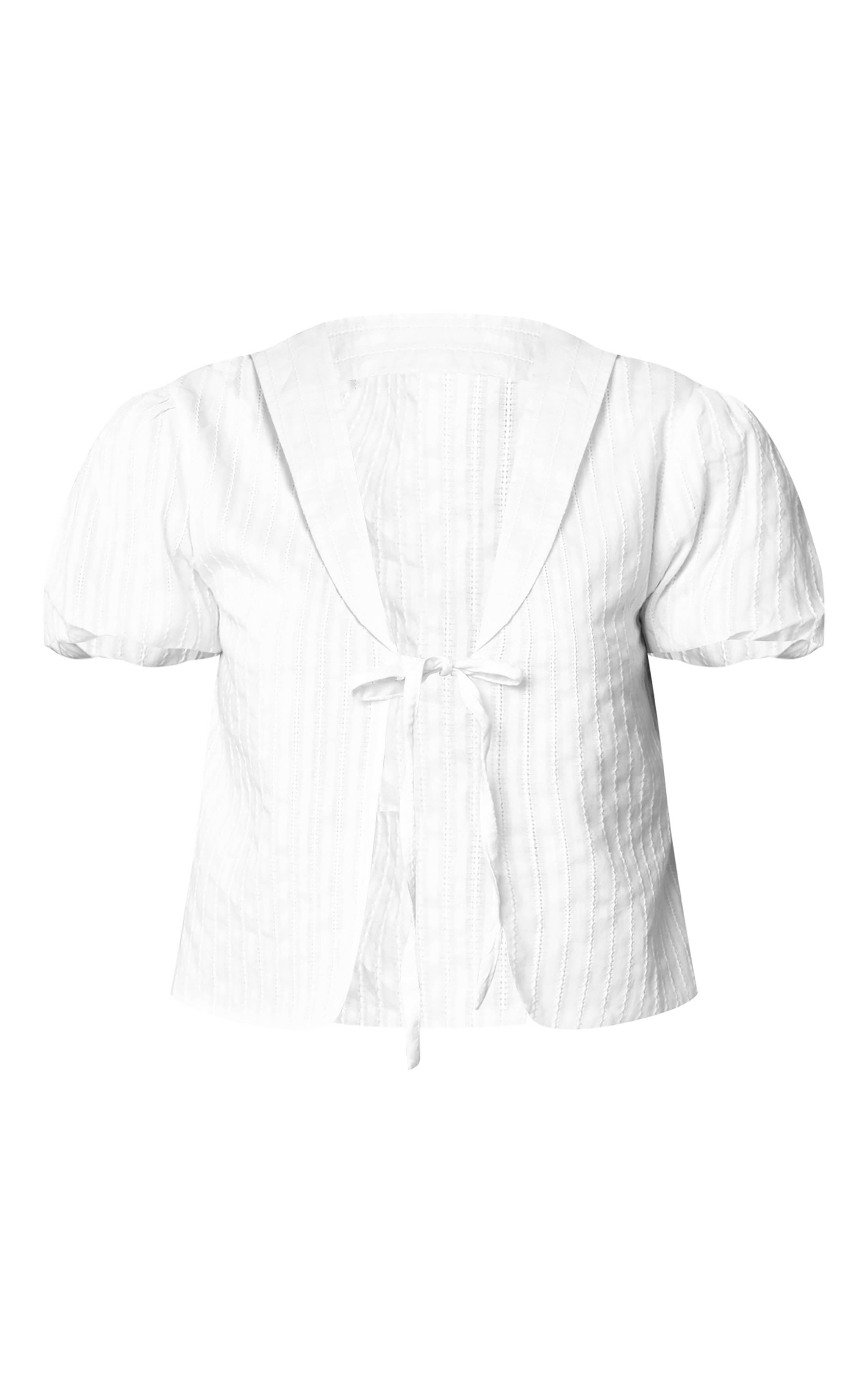 Blanc Blouse En Coton Brodé À Nouer Sur Le Devant