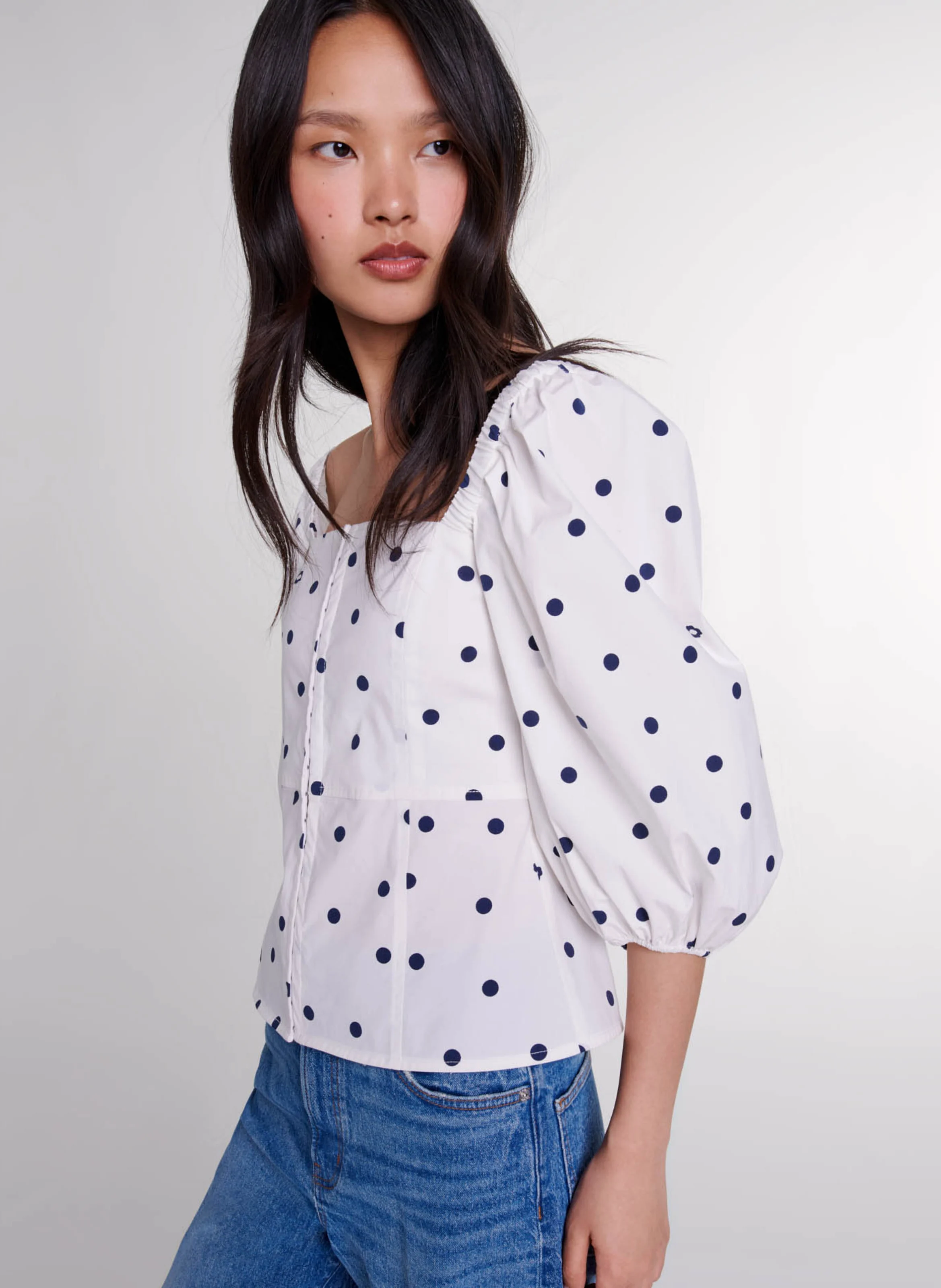 Top ajusté col carré en coton mélangé | Multicolore