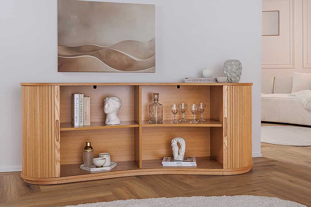 Retro Sideboard VALHALLA WOOD 180cm natur Eichenholz mit Schiebetüren
