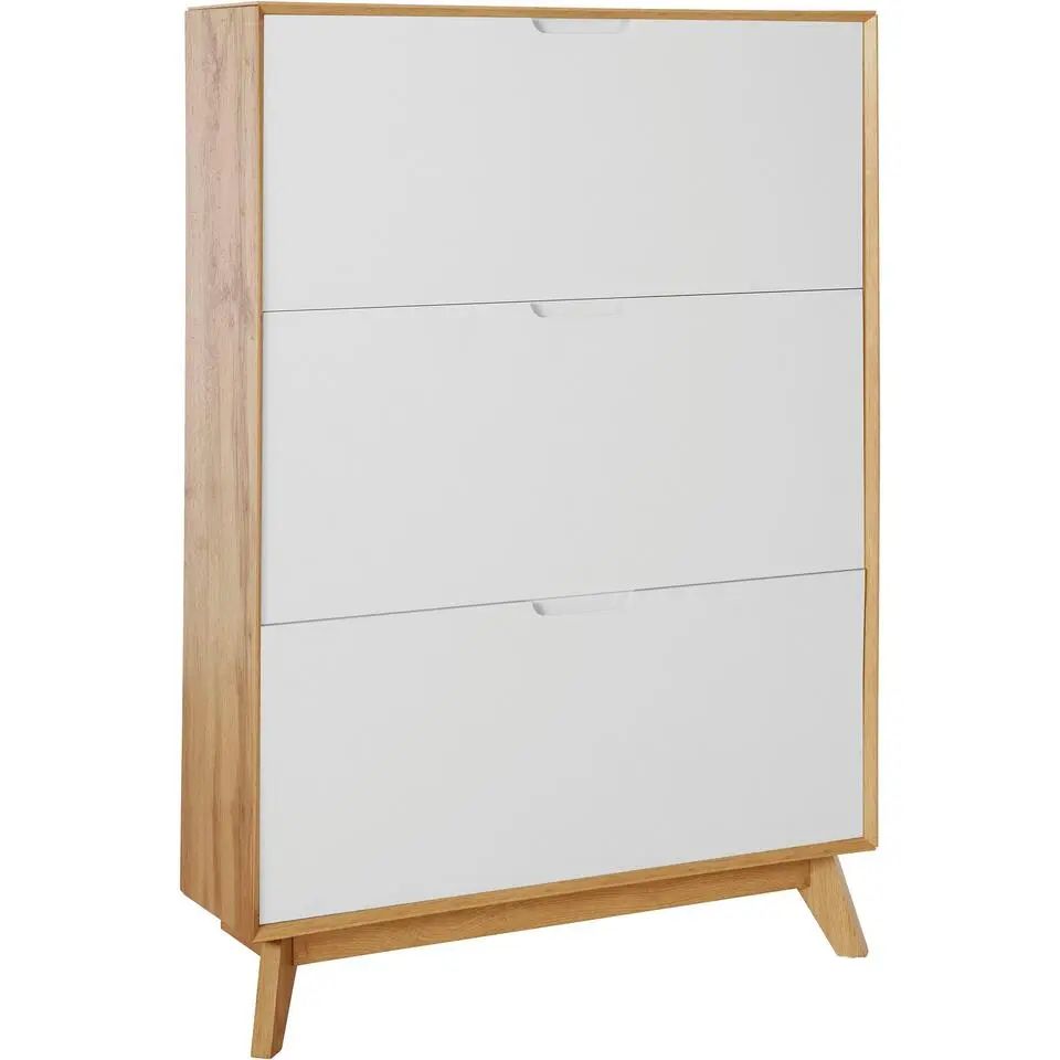 Ezra - Schoenenkast met 3 kleppen in eiken / witte spaanplaat