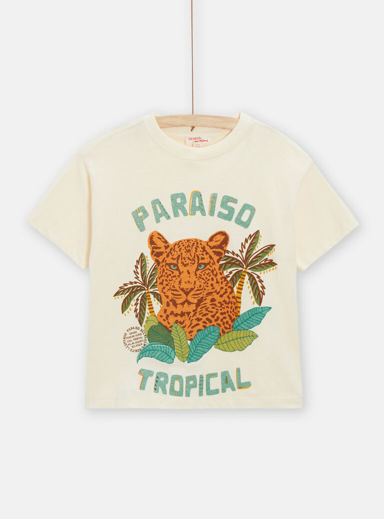 T-shirt écru animation jaguar pour garçon
