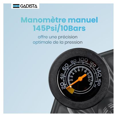 Pompe a velo en Aluminium 145 PSI-Pompe velo avec Double Valve Schrader et Presta avec Grand manomètre pour Affichage de la Pression  Tuyau Extra Long  Poignée Confortable - Pompe à vélo