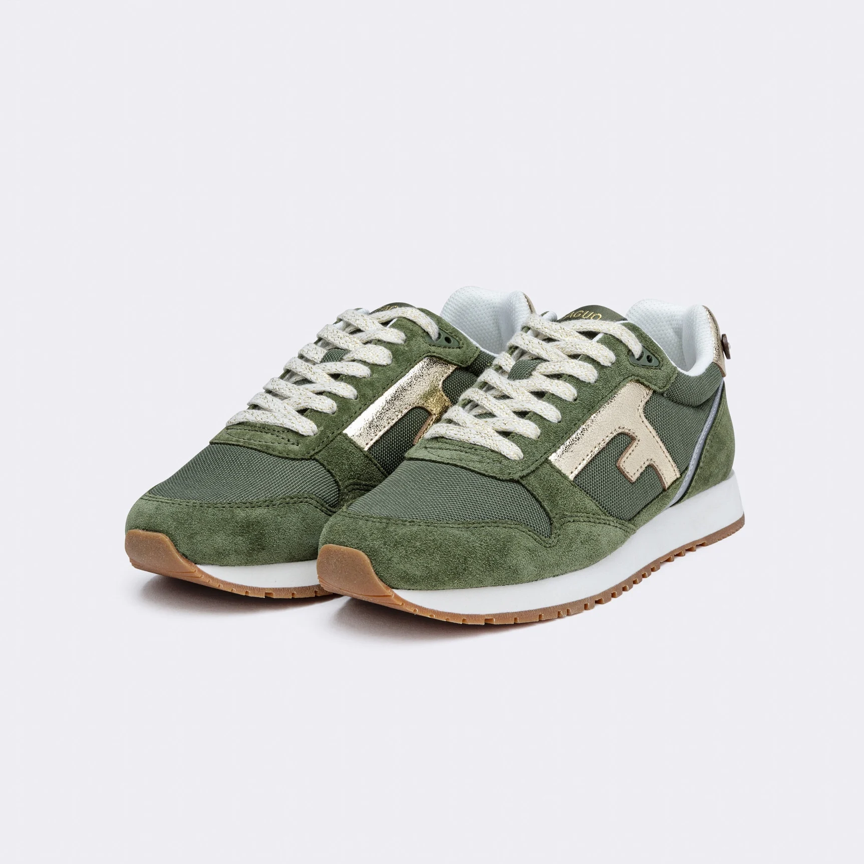 Runnings kaki & doré polyester recyclé et suède - modèle Elm