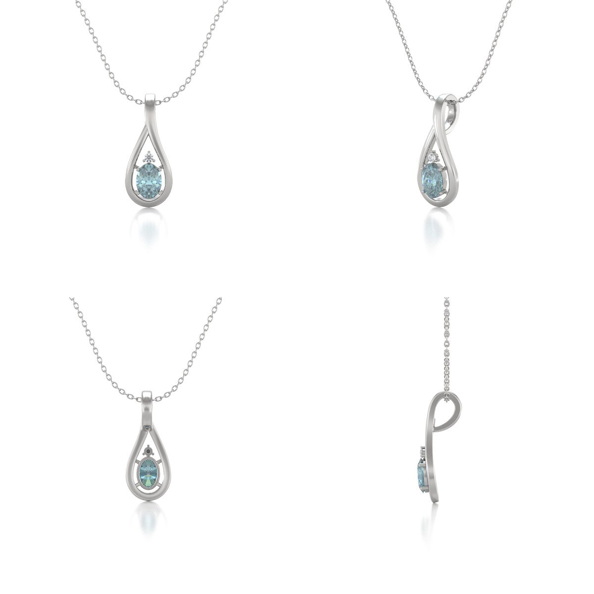 Collier Pendentif Or Blanc 585 Aigue-Marine et Diamants - Bijou de Qualité Supérieure | Aden