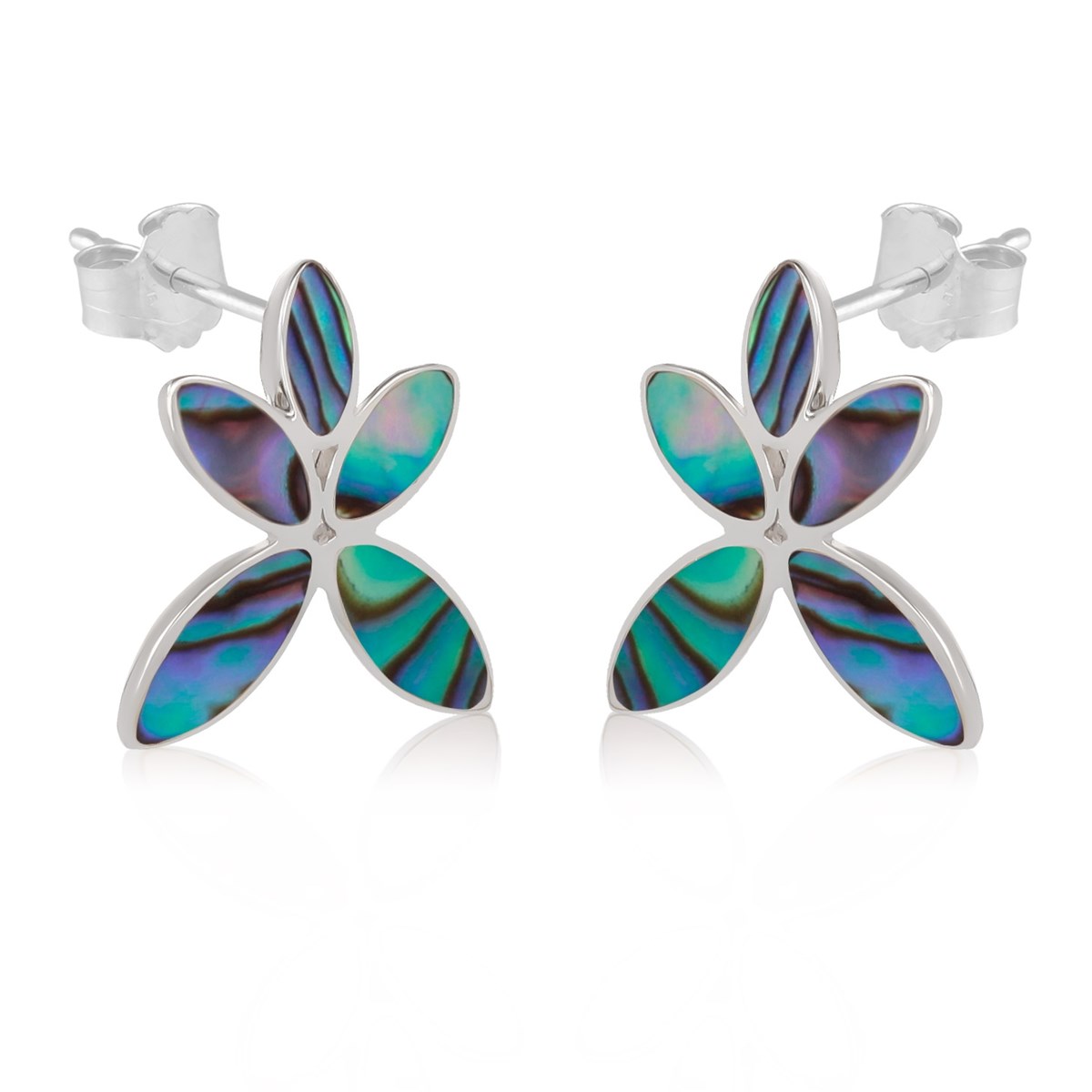 Boucles d'oreille poussette Fleur de Nacre abalone et Argent massif