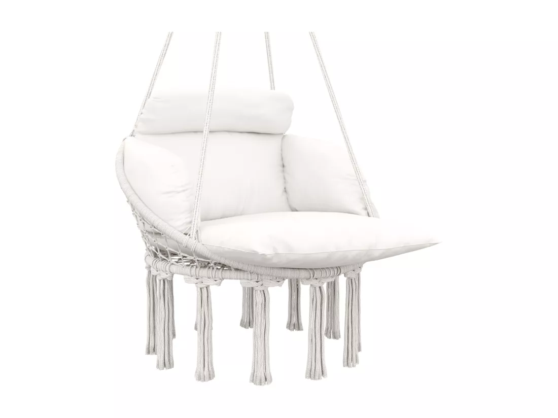Chaise suspendue de jardin - grand coussin inclus - macramé coton polyester blanc cassé